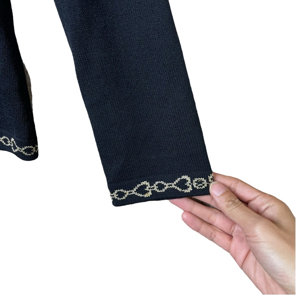 St John Sport By Marie Gray Women Sweater black V neck gold embroidered clock S - Picture 6 of 10